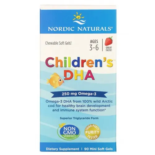 Nordic Naturals, ДГК для детей, клубники, для детей 3-6 лет, 250 мг, 90 желатиновых мини-капсул