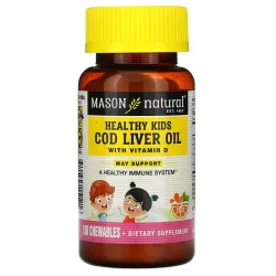 Масло печени трески с витамином D, вкус апельсина, Cod Liver Oil with Vitamin D, Mason Natural, 100 жевательных таблеток