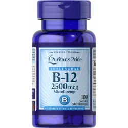 Вітамін B-12, Vitamin B-12, Puritan's Pride, сублінгвальний, 2500 мкг, 100 мікропастилок