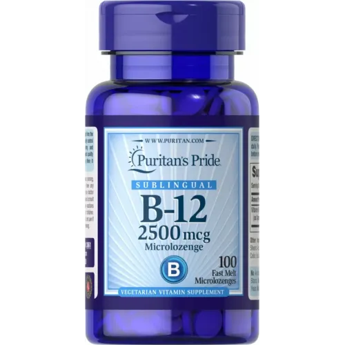 Вітамін B-12, Vitamin B-12, Puritan's Pride, сублінгвальний, 2500 мкг, 100 мікропастилок