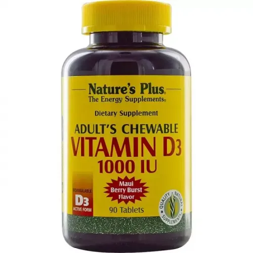 Nature's Plus, Adult's Chewable Vitamin D3, Maui Berry Burst Flavor 1000 IU, 90 таблеток 