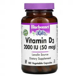 Bluebonnet Nutrition, Вітамін D3, 50 мкг (2000 МО), 180 рослинних капсул 