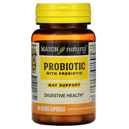 Пробиотик с пребиотиком, Probiotic with Prebiotic, Mason Natural, 40 вегетарианских капсул