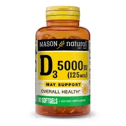 Витамин D3 5000 МО, Vitamin D3, Mason Natural, 100 гелевых капсул