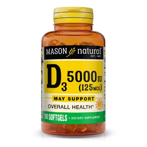 Витамин D3 5000 МО, Vitamin D3, Mason Natural, 100 гелевых капсул