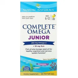 Nordic Naturals, Complete Omega, для детей в возрасте от 6 до 12 лет, со вкусом лимона, 283 мг, 180 мини-капсул