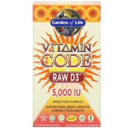 Garden of Life, Vitamin Code, Raw D3, 5000 МО, 60 вегетаріанських капсул 