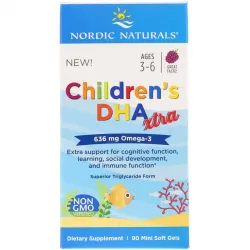 Nordic Naturals, Children's DHA Xtra, для дітей віком від 3 до 6 років, ягідний смак, 636 мг, 90 міні-таблеток