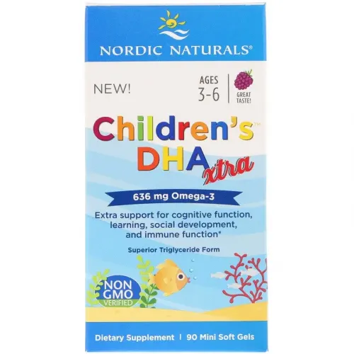 Nordic Naturals, Children's DHA Xtra, для детей в возрасте от 3 до 6 лет, ягодный вкус, 636 мг, 90 мини-таблеток