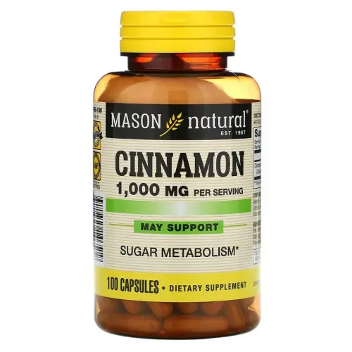 Кориця, 1000 мг, Cinnamon, Mason Natural, 100 капсул 