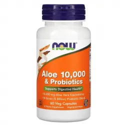 Now Foods, алое 10 000 з пробіотиками, 60 рослинних капсул