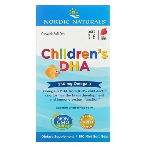 Nordic Naturals, ДГК для дітей, полуниці, для дітей 3-6 років, 250 мг, 180 желатинових міні-капсул