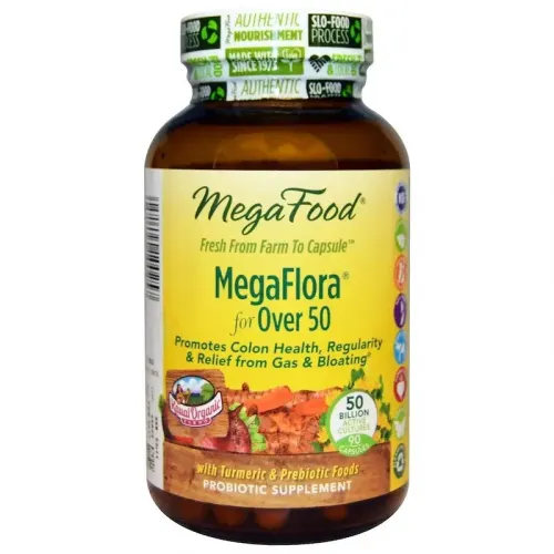 MegaFood, Пробіотики MegaFlora for Over 50, Probiotic with Turmeric, 90 капсул 