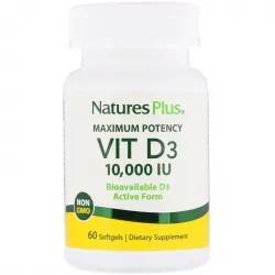 Nature's Plus, Вітамін D3, 10 000 МО (250 мкг), 60 м'яких гелевих капсул 