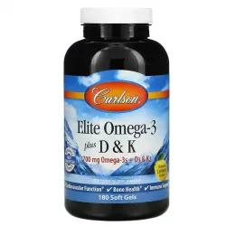 Carlson Labs, Elite Omega-3 з вітамінами D і K, натуральний смак лимона, 180 м'яких пігулок 