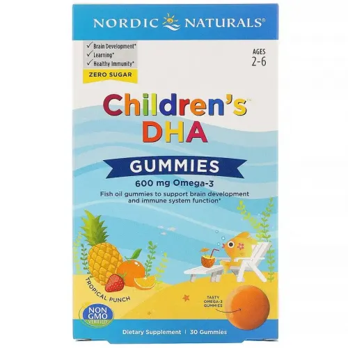 Nordic Naturals, Children's DHA, жувальні таблетки з ДГК, зі смаком тропічних фруктів, 600 мг, 30 жувальних таблеток