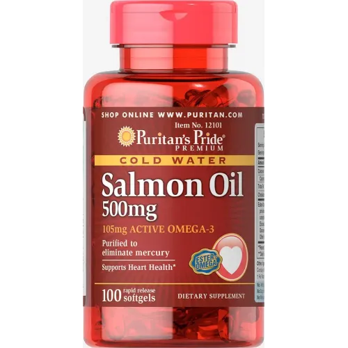 Жир лосося Омега-3, Omega-3 Salmon Oil, Puritan's Pride, 500 мг, 100 капсул 