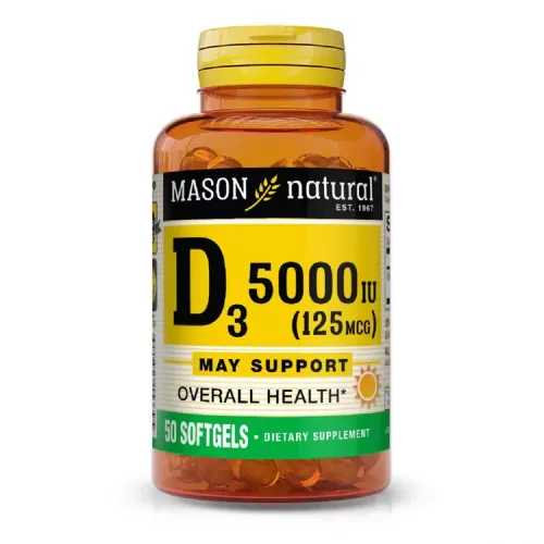 Витамин D3 5000 МО, Vitamin D3, Mason Natural, 50 гелевых капсул