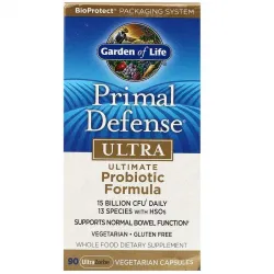 Garden of Life, Primal Defense, Ultra, універсальна пробіотична формула, 90 вегетаріанських капсул UltraZorbe 