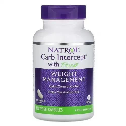 Natrol, Carb Intercept из Phase 2 Carb Controller, добавка для снижения веса, 500 мг, 120 растительных капсул