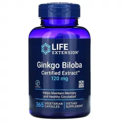 Life Extension, Ginkgo Biloba, Certified Extract, гінкго білоба, сертифікований екстракт, 120 мг, 365 вегетаріанських капсул 