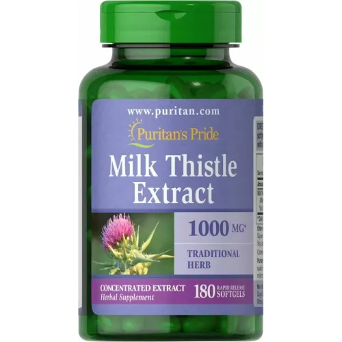 Puritan's Pride, Milk Thistle 4:1, Розторопша, 1000 мг, 180 гелевих капсул