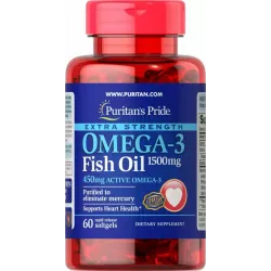 Омега-3 риб'ячий жир, Extra Strength Omega-3 Fish Oil, Puritan's Pride, 1500 мг, 60 гелевих капсул 