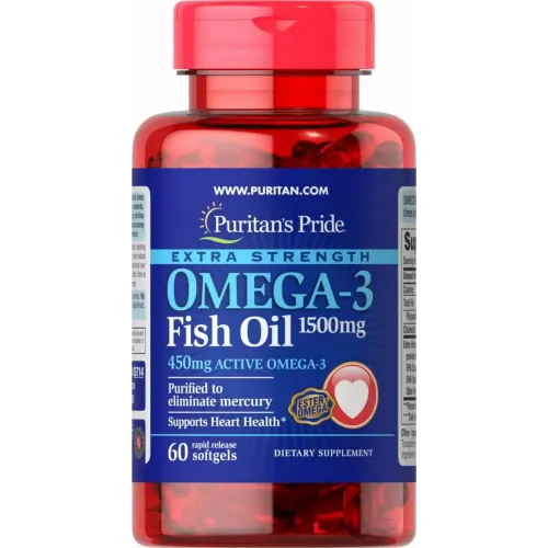 Омега-3 риб'ячий жир, Extra Strength Omega-3 Fish Oil, Puritan's Pride, 1500 мг, 60 гелевих капсул 