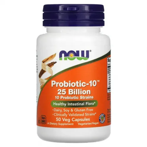 Now Foods, Probiotic-10, 25 млрд, 50 вегетаріанських капсул