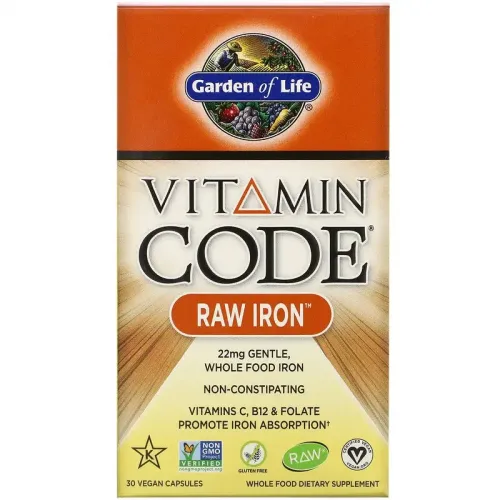 Garden of Life, Vitamin Code, RAW Iron, 30 веганських капсул 