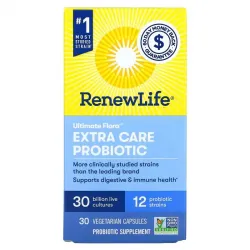 Renew Life, Пробиотик Ultimate Flora Extra Care, 30 миллиардов КУО, 30 вегетарианских капсул