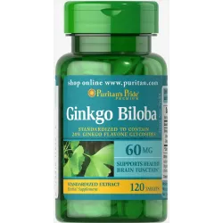 Гинкго билоба экстракт, Ginkgo Biloba Standardized Extract, Puritan's Pride, 60 мг, 120 таблеток