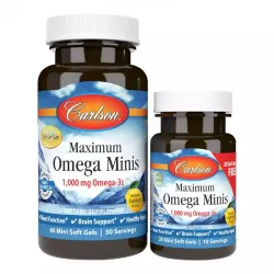 Carlson Labs, Maximum Omega Minis, 1000 мг, вкус лимона, 60 + 20 желатиновых мини капсул