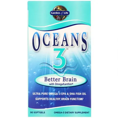 Garden of Life, Oceans 3, Better Brain with OmegaXanthin™, препарат для підтримки мозку з омега-ксантином, 90 м'яких желатинових капсул 