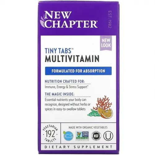 New Chapter, Multivitamin Tiny Tabs, полный витаминный комплекс на основе целостных продуктов, 192 вегетарианские таблетки