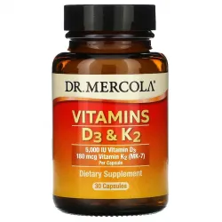 Dr. Mercola, вітаміни D3 та K2 (МК-7), 5000 МО/180 мкг, 30 капсул