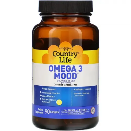 Country Life, Omega 3 Mood, натуральний ароматизатор зі смаком лимона, 90 м'яких желатинових капсул 