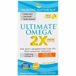 Nordic Naturals, Ultimate Omega 2X з вітаміном D3, лимон, 60 м'яких міні-таблеток 