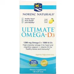 Nordic Naturals, Омега-D3 Ultimate, лимон, 1000 мг, 120 гелевих капсул 