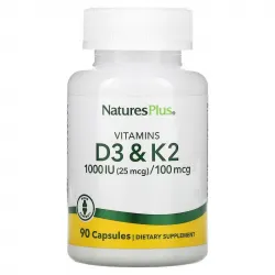 Nature's Plus, вітамін D3, 25 мкг (1000 МО), та вітамін K2, 100 мкг, 90 капсул