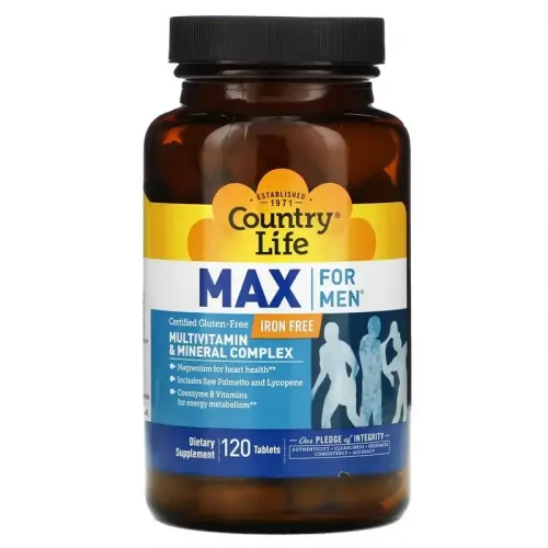 Country Life, Max for Men, комплекс мультивітамінів та мікроелементів для чоловіків, не містить заліза, 120 таблеток