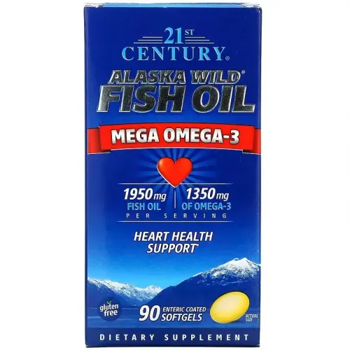 21st Century, Жир дикої риби з Аляски, Mega Omega 3, 1950 мг/1350 мг, 90 желатинових капсул 