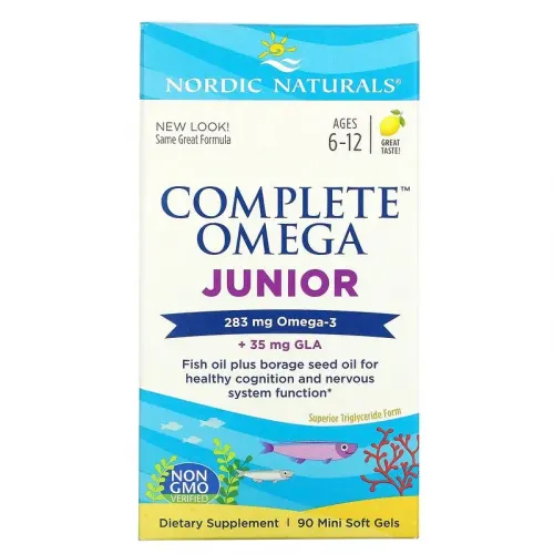 Nordic Naturals, Complete Omega, для детей в возрасте от 6 до 12 лет, со вкусом лимона, 283 мг, 90 мини-капсул