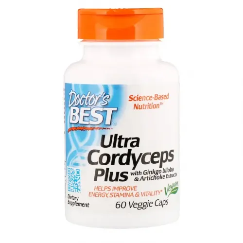 Doctor's Best, Ultra Cordyceps Plus, кордицепс з додаванням екстрактів гінкго білоба та артишоку, 60 вегетаріанських капсул