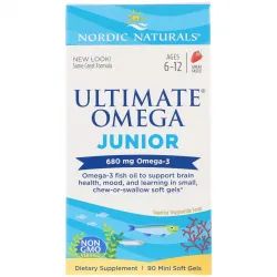 Nordic Naturals, Ultimate Omega Junior, для дітей віком від 6 до 12 років, зі смаком полуниці, 680 мг, 90 міні-капсул