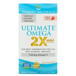 Nordic Naturals, Ultimate Omega 2X Teen, для подростков от 12 до 18 лет, со вкусом клубники, 60 мини-капсул