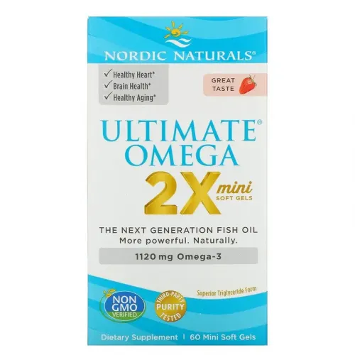 Nordic Naturals, Ultimate Omega 2X Teen, для подростков от 12 до 18 лет, со вкусом клубники, 60 мини-капсул