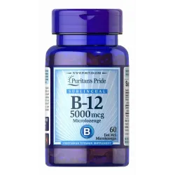 Вітамін B-12, Vitamin B-12, Puritan's Pride, сублінгвальний, 5000 мкг, 60 мікропастилок