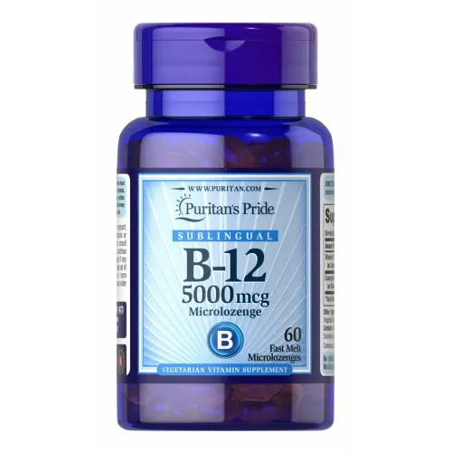 Вітамін B-12, Vitamin B-12, Puritan's Pride, сублінгвальний, 5000 мкг, 60 мікропастилок