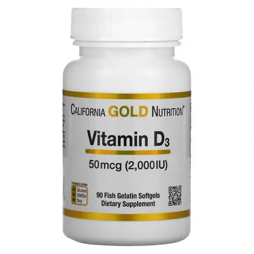 California Gold Nutrition, вітамін D3, 50 мкг (2000 МО), 90 рибно-желатинових капсул 